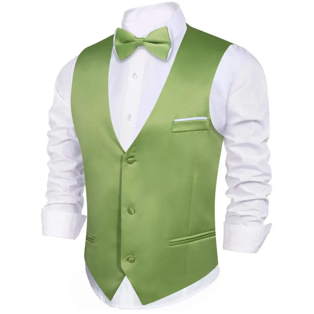 Elegant Mens Vest Wedding Formal Solid Pain Light Green Waistcoat Bowtie Set Business Party Male Sleeveless Jacket Barry Wang