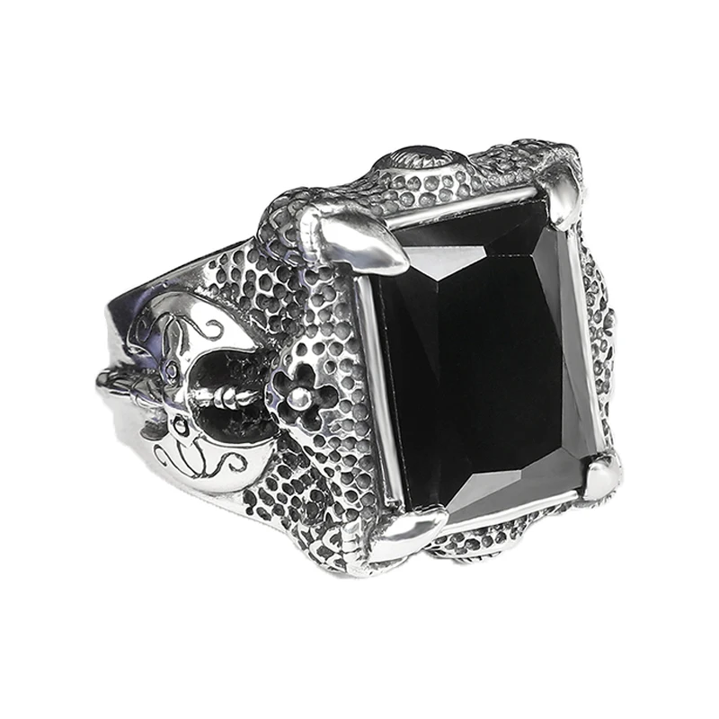 

YYSuniee Solid 925 Sterling Silver Ring for Men Free Shipping Vintage Black Cubic Zirconia Dragon Claw Design Statement Rings