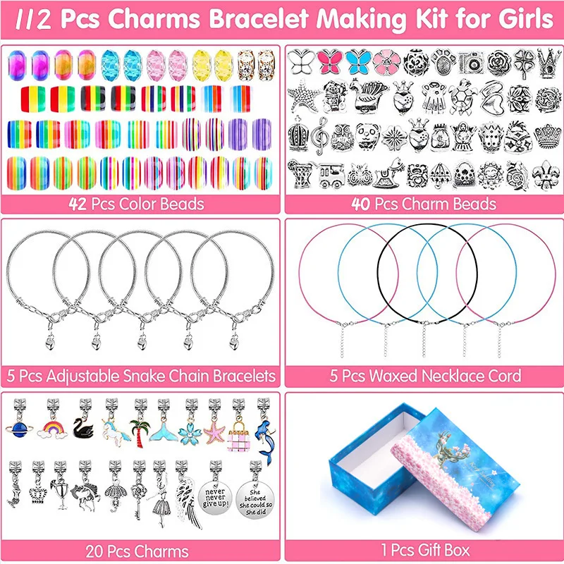 Jewelry Making Kit Charm Bracelet Necklace Present Alloy Beads Set