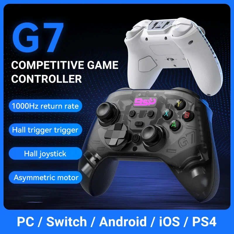 BSP-G7 Wireless Game Controller Hall Joystick Trigger Six Axis Body Vibrate Sensation Compatible PC/Switch/iOS/Android/PS4