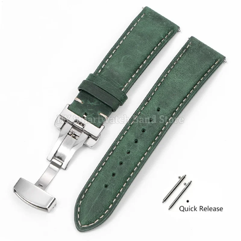 Premium Leather Cowhide Watch Strap with Quick Release and Butterfly Buckle