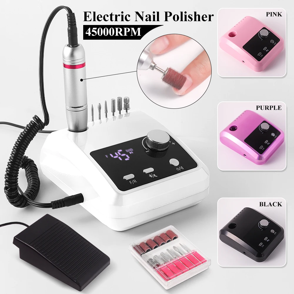 Electric Nail Drill 45000 RPM Professional Electric Nail Art Drill Electric File HD Display Metal Nail Art Pen Professional Lathe Grinder
