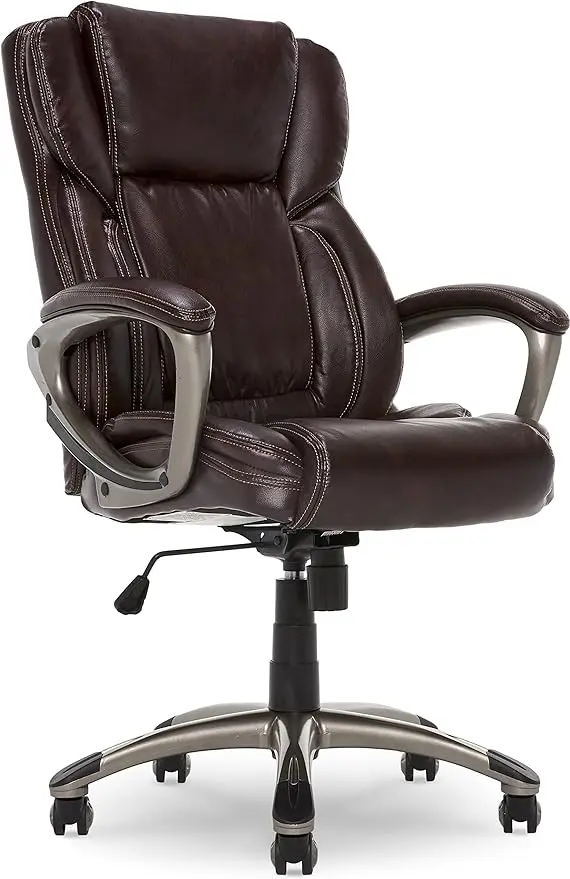 Serta Garret Executive Office, Adjustable Ergonomic Computer Chair with Layered Body Pillows, Waterfall Seat Edge, Bonded Leathe french jacquard seat cushion dining chair cushion four seasons usable household office buttocks cushion ruffle edge binding