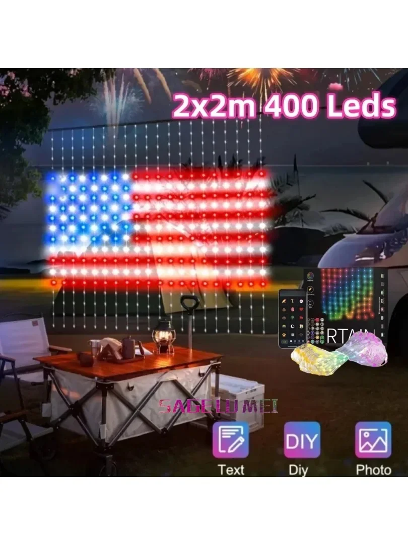 Smart Curtain Lights 400 LED USB Curtain String Lights DIY App Remote Control Music Sync Christmas Holiday Party Curtain Strings 3