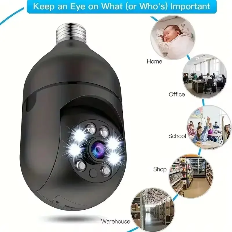 E27 Bulb Camera 4x Digital Zoom AI Human Movement Detection Full Color Night Vision Surveillance Camera Mobile APP mini camera