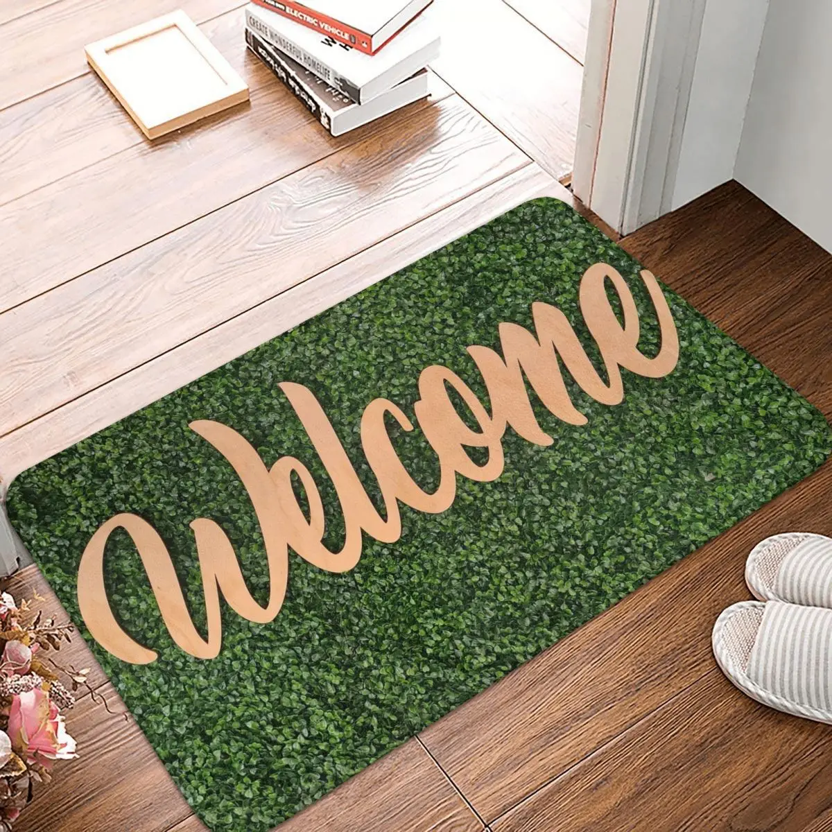 

Welcome Letter Doormat Printed Soft Bathroom Kitchen Floor Carpet Home Rug Carpet Green Grass Decor Bath Mat