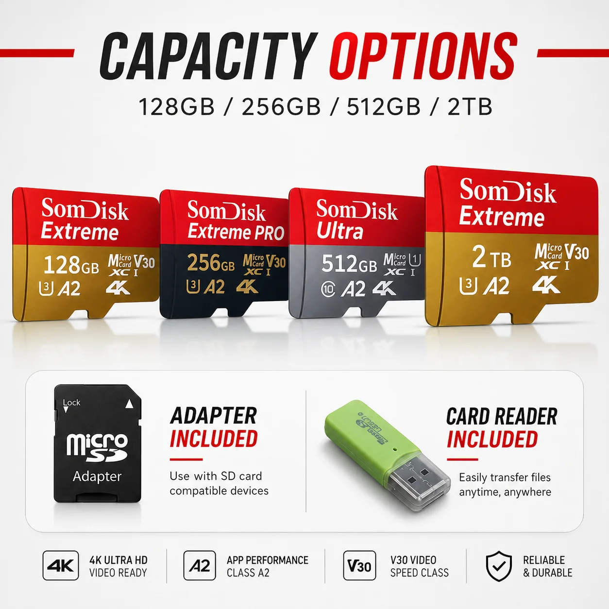 SD 카드 128GB 내구성 메모리 카드 U3 V30 야외 카메라 스포츠 DV 운전 기록 장치용 마이크로 SD 메모리 카드 내구성 있는 소재