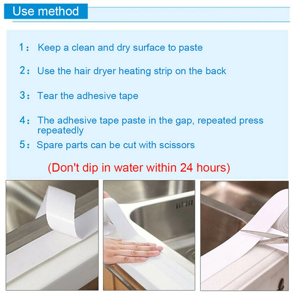 Description Picture 6 of itemSealing Strip Bath Sealing Strip Home PVC Waterproof White 2M*22mm Mould Proof For Basin For Bathtub Brand New