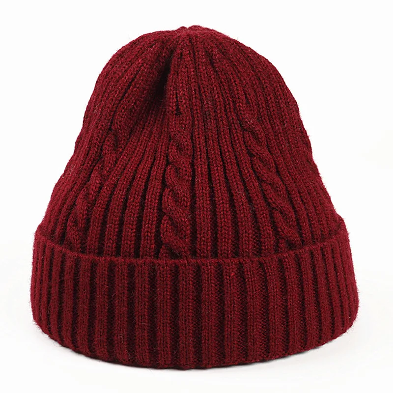 

Vintage Striped Knit Skullies Winter Hat Twisted Cable Beanies Men Women Khaki Beige Blue Grey Black Wine Red Sugar Brown