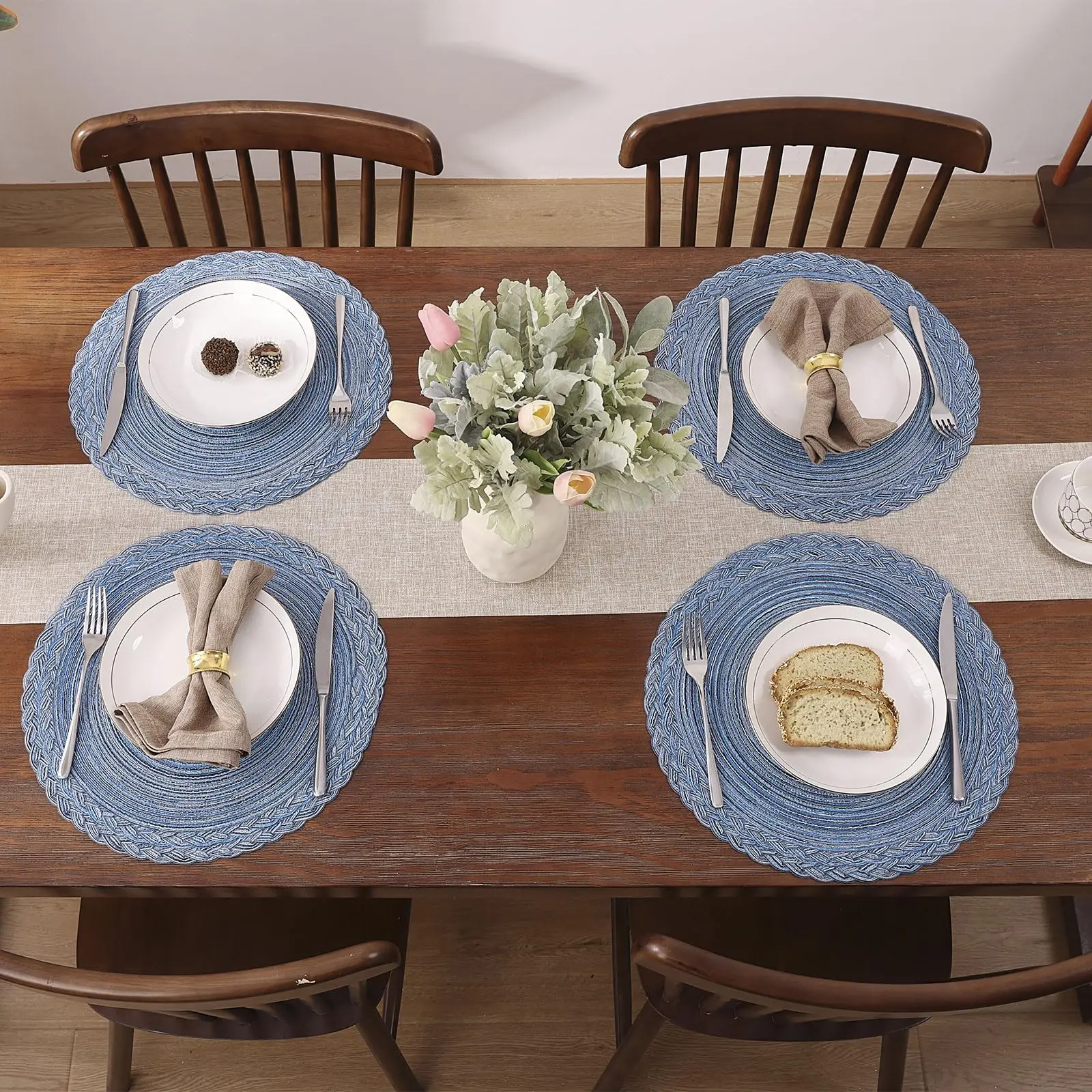 AHHFSMEI Lot De 12 Sets De Table Ronds En Papier Tressé Naturel