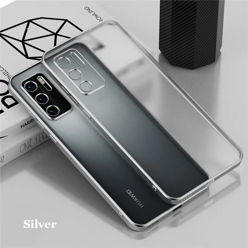 Plating Frame Transparent Matte Anti Fingerprint TPU Case For Huawei P50 P50E P40 Pro Airbag Anti-drop Full Cover Shell_voghion.com