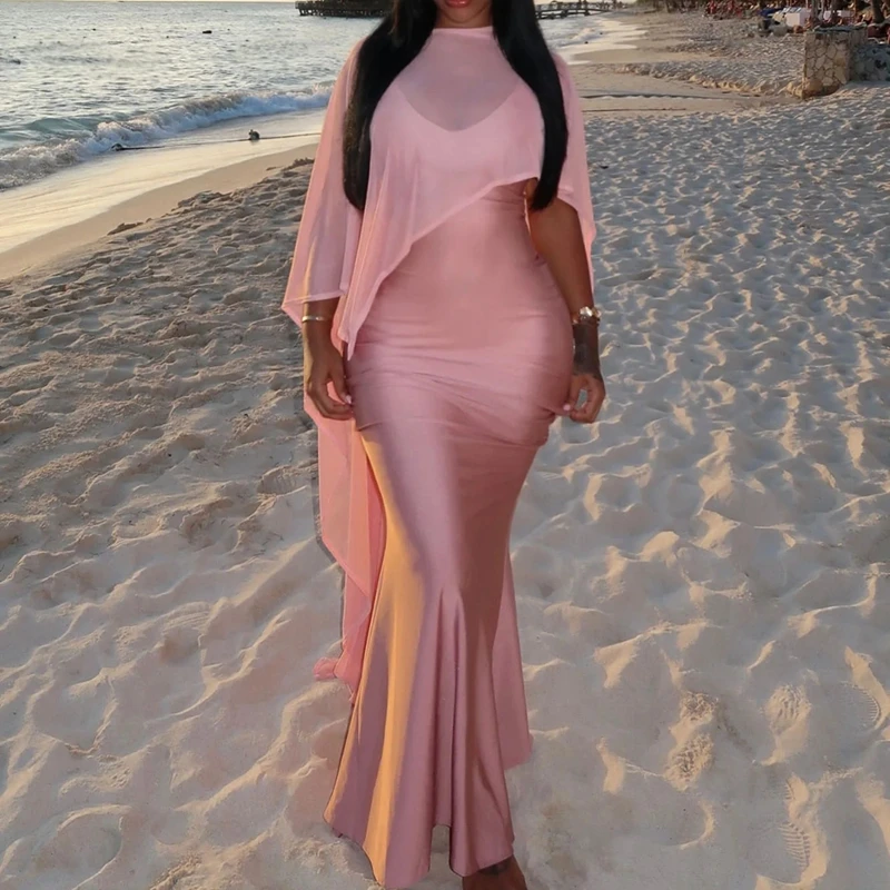 Womens Chiffon Cape Dress Asymmetrical High Low Sheer See-through Shawl Evening Dress Cover Ups Wedding Party Capelet 2