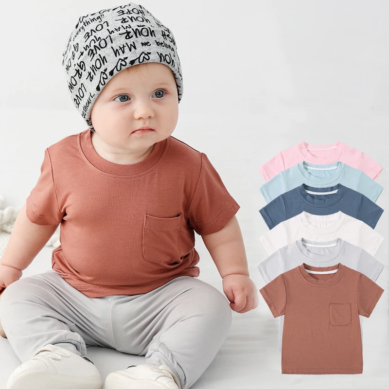 Bamboo Fiber Summer Infant T-Shirt Baby Boys Girls Round Neck Short Sleeve Top Pullover Toddlers Casual Newborns Tees 3