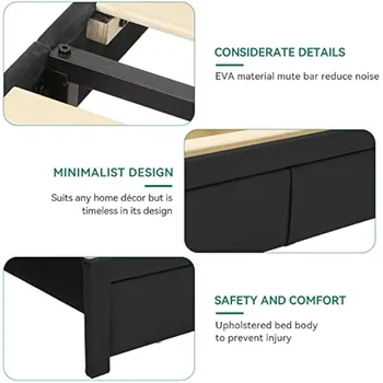 yitahome queen size bed frame with drawer, upholstered bed frame with storage, platform bed with velvet headboard, no box spring 3