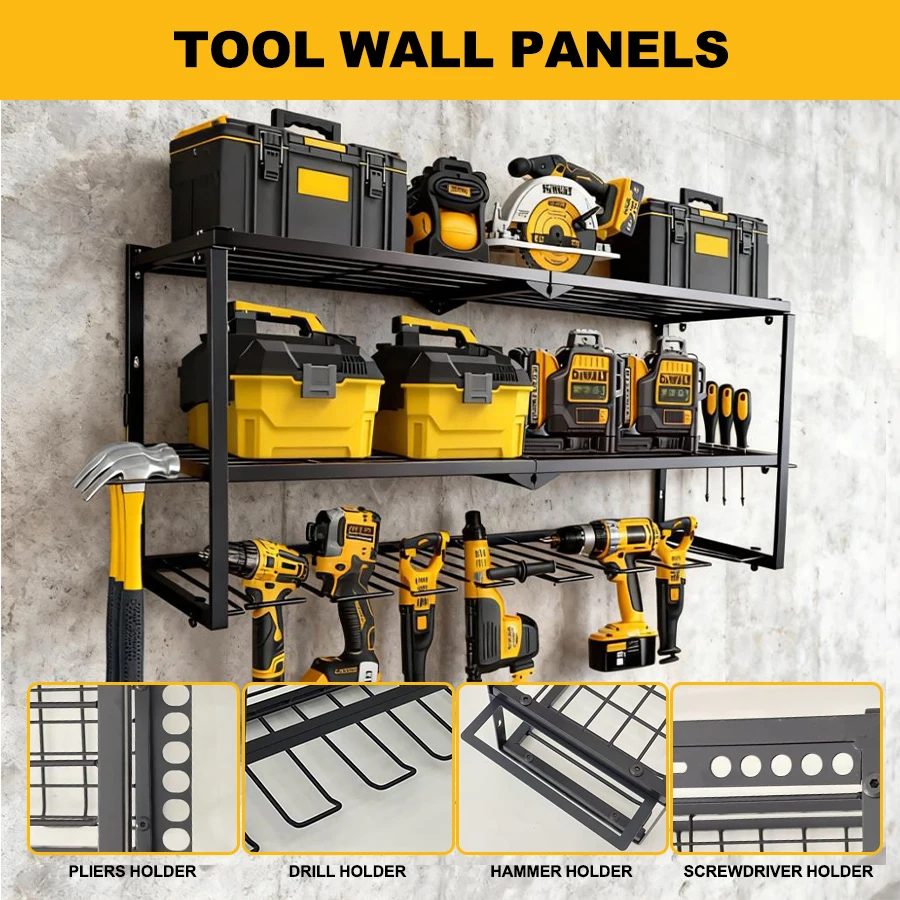 Tool Organizer Shelf-Pegboard Hook System For Cordless Drill Racks Garage Tool Storage & Workspace Efficiency Tool Wall Panels. - 3