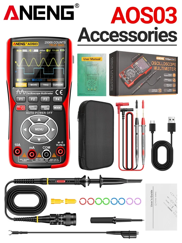 Aneng Aos03 Oscilloscoop Multimeter Signaalgenerator Golfvorm Output Handheld Batterij Lcd-Scherm Multimeter