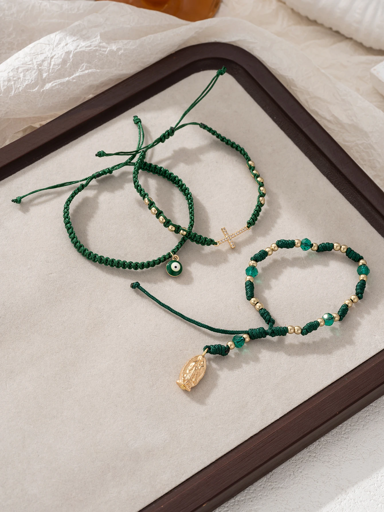 Charm Pendant Bracelet Dark Green Copper