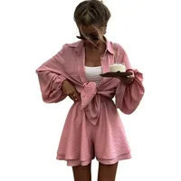 Ensembles courts d'été décontractés pour femmes, tenues pour femmes, vacances au spa, short ample à la mode, 2 pièces 1