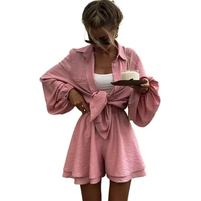 Ensembles courts d'été décontractés pour femmes, tenues pour femmes, vacances au spa, short ample à la mode, 2 pièces 1