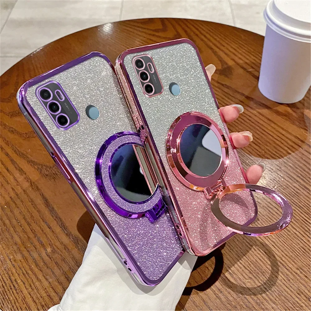 Luxury Mirror Plating Magnetic Stand Glitter Phone Case - Soft Cover