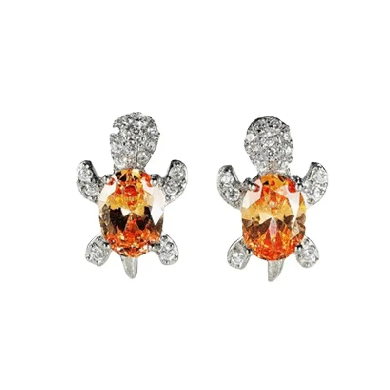 3-teiliges versilbertes Halsketten-Ohrring-Set für Damen, leicht, luxuriös, modischer Stil, Schildkrötenform mit mehrfarbigem Glasdiamant – Detail 6