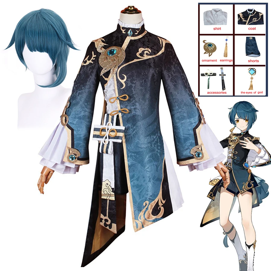 genshin-impact-xingqiu-cosplay-costumes-genshin-xing-qiu-uniform-wig-earrings-anime-game-cosplay-halloween-costume-outfit-suit