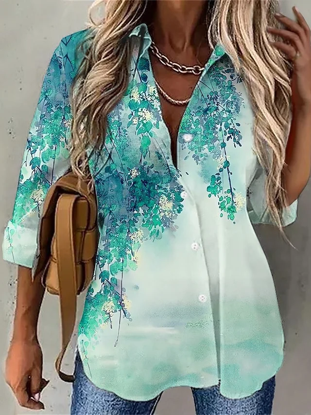 

New Temperament Loose Women's Shirt Fashion Elegant Casual Printed Shirt Women's Long Sleeve Button Blouse Top