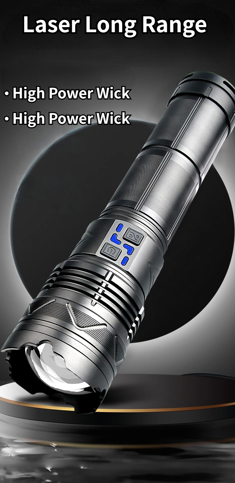 Description Picture 3 of itemHigh Power White Laser Flashlight Super Bright LED Spotlight Long Range Torch Zoom Emergency Outdoor With Battery Indicator