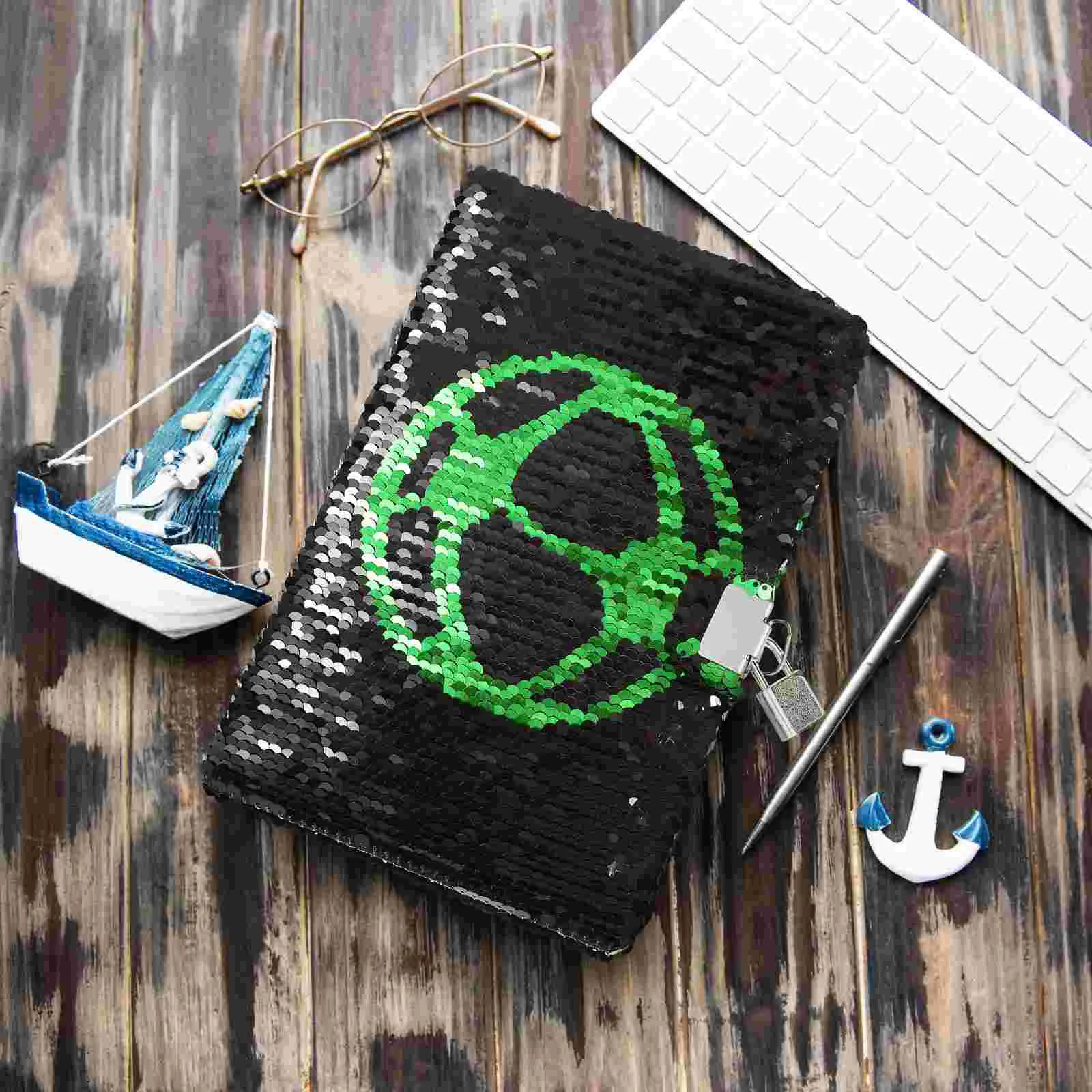Sequin Notebook Reversible Football Pattern Notebook with Lock and Keys Diary Journal Travel Notebook Diary for Kids and Adults 6
