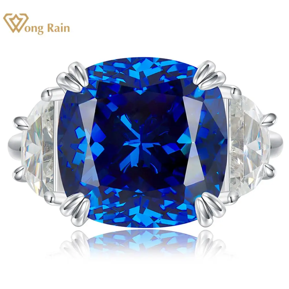 

Wong Rain 100% 925 Sterling Silver 13*13MM Lab Sapphire High Carbon Diamond Gemstone Engagement Jewelry Ring For Women Wholesale