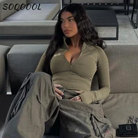 Y2k Long Sleeve T Shirt Women Stand Collar Skinny Zip Crop Tops Pullover Causal Basic Skinny Tees Streetwear Sexy Female Clothes 1