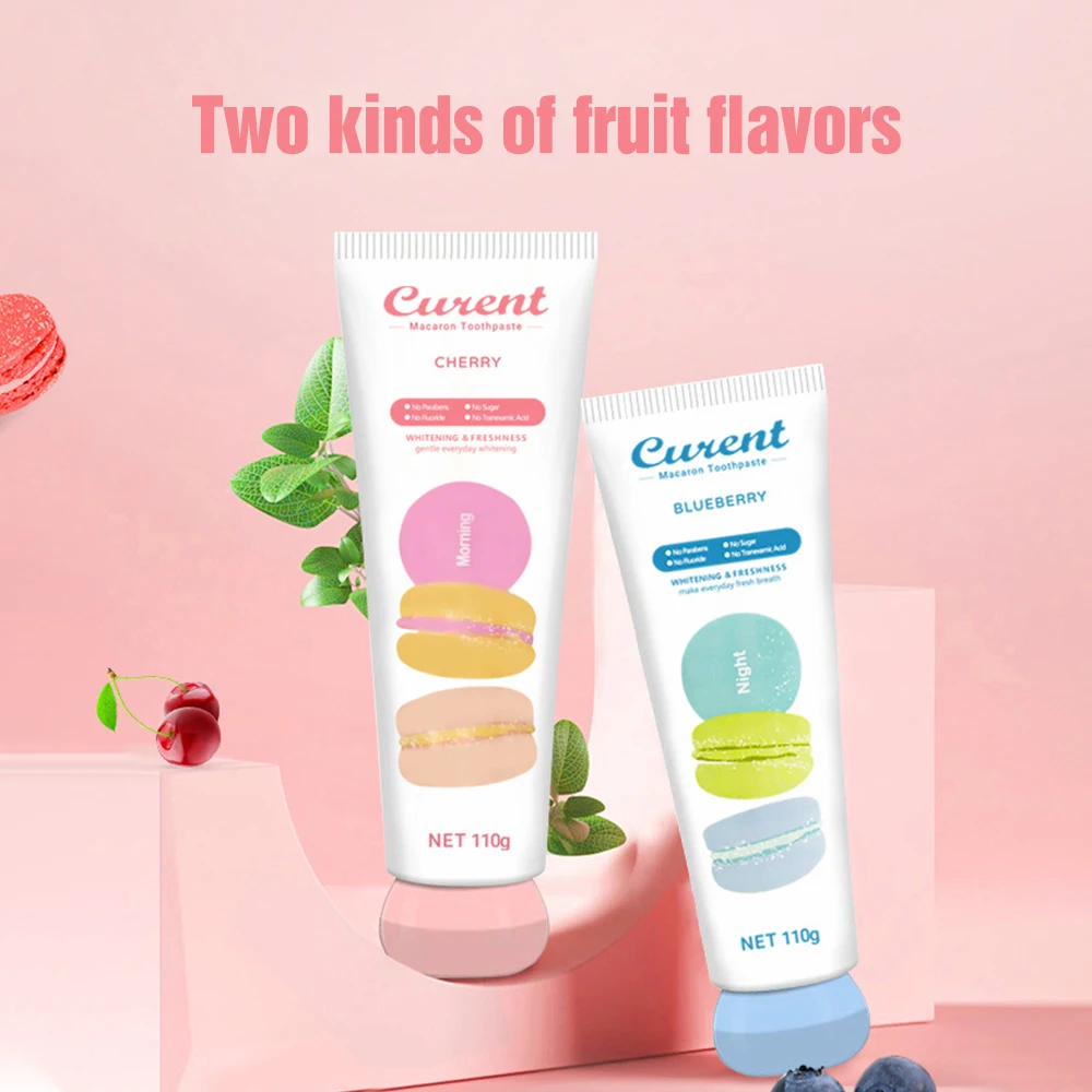 

110g Macaron Toothpaste Two Flavors Blueberry Cherry Fruit Remove Dental Stain Freshen Breath Whitening Teeth Oral Cleaning Care