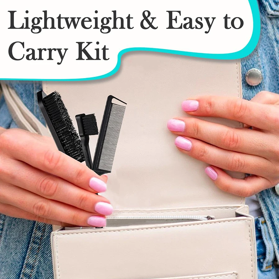 3-Piece Hair Brush Set, Edge Control Comb & Detangler, Double-Sided Hairline Brush, Smooth Comb, Suitable for All Hairstyles