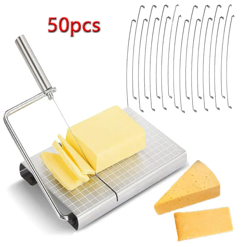 

50pcs Stainless Steel Cheese Cutting Line Cheese Slicer Tangent Household Ham Cheese Cutting Line Kitchen Accessories