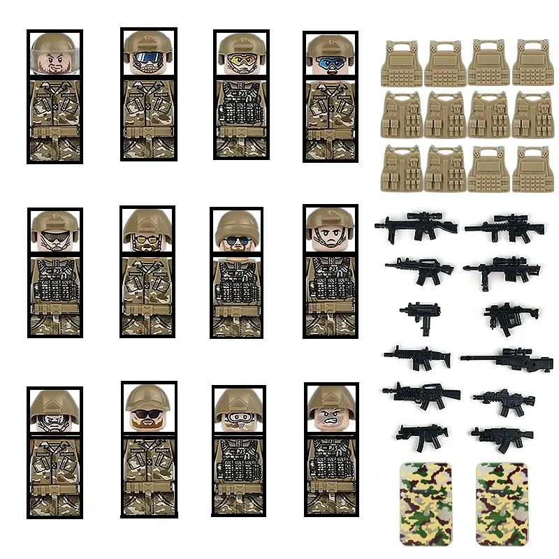 Us Military Special Forces Soldier Figures Playmobil Building Blocks City Swat Police Army Gun Arma Casco Moc Bricks Toy Boy