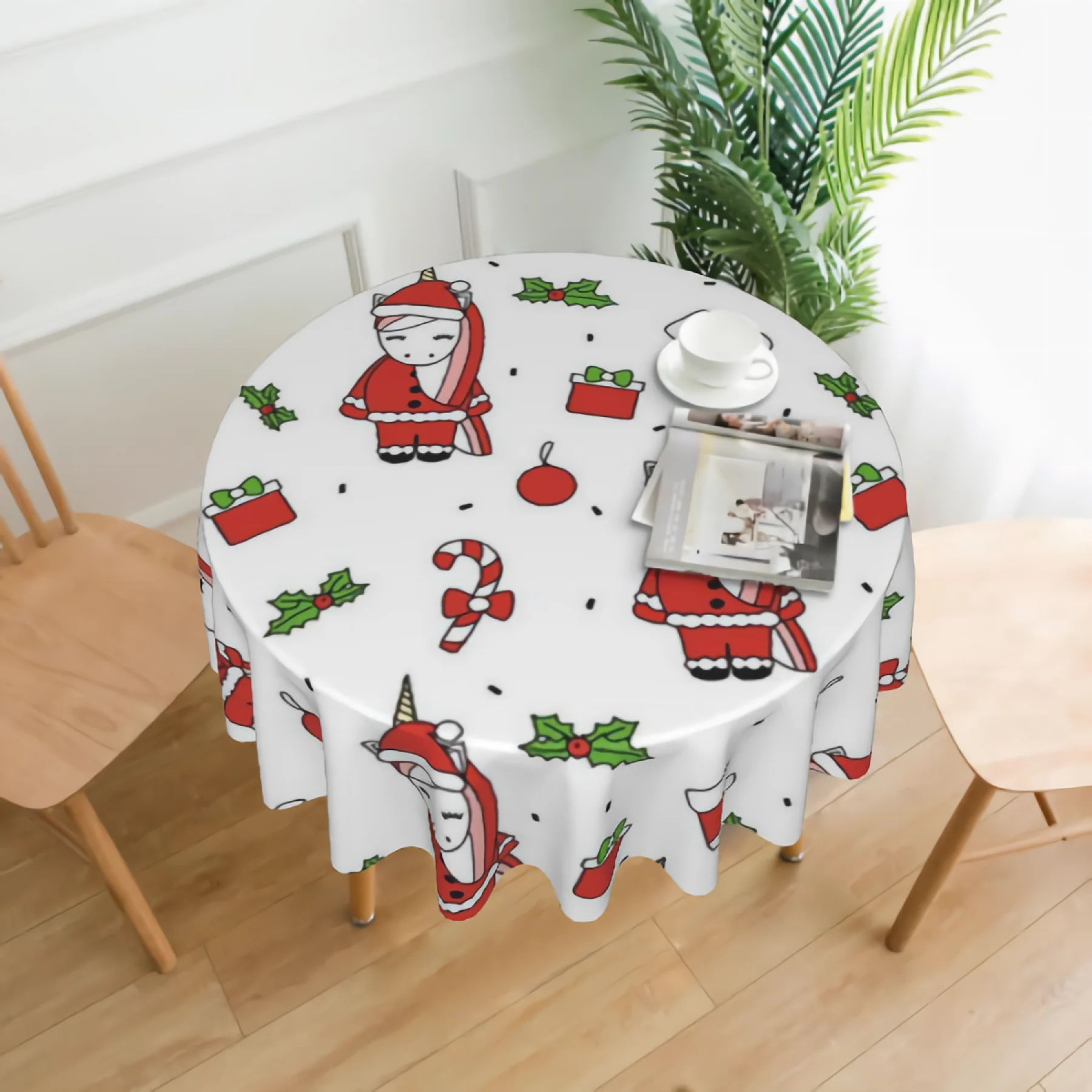 

Santa Unicorns Round 60 Inch Table Cloths Round Table Cover Polyester Tablecloth Washable Table Cover for Round Table