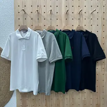Polo Estiva Ricamata da Uomo, T-Shirt a Maniche Corte con Colletto Rovesciato in Piqué di Puro Cotone, Top Casual Business