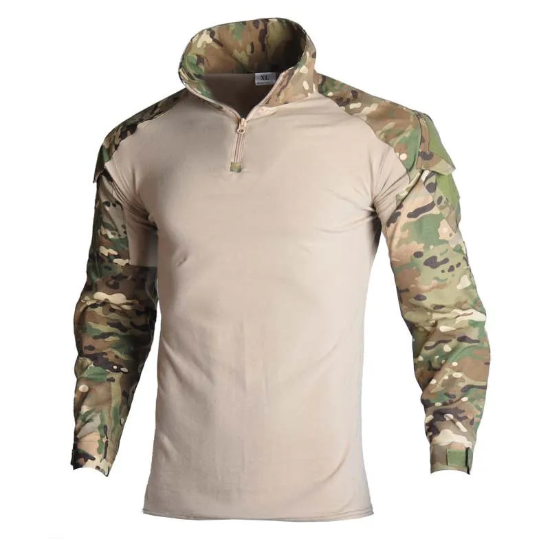Set completo di uniforme tattica da uomo: camicia da combattimento, pantaloni cargo, ginocchiere, guanti, cintura, berretto. Kit completo per attività all'aperto e caccia._voghion.com