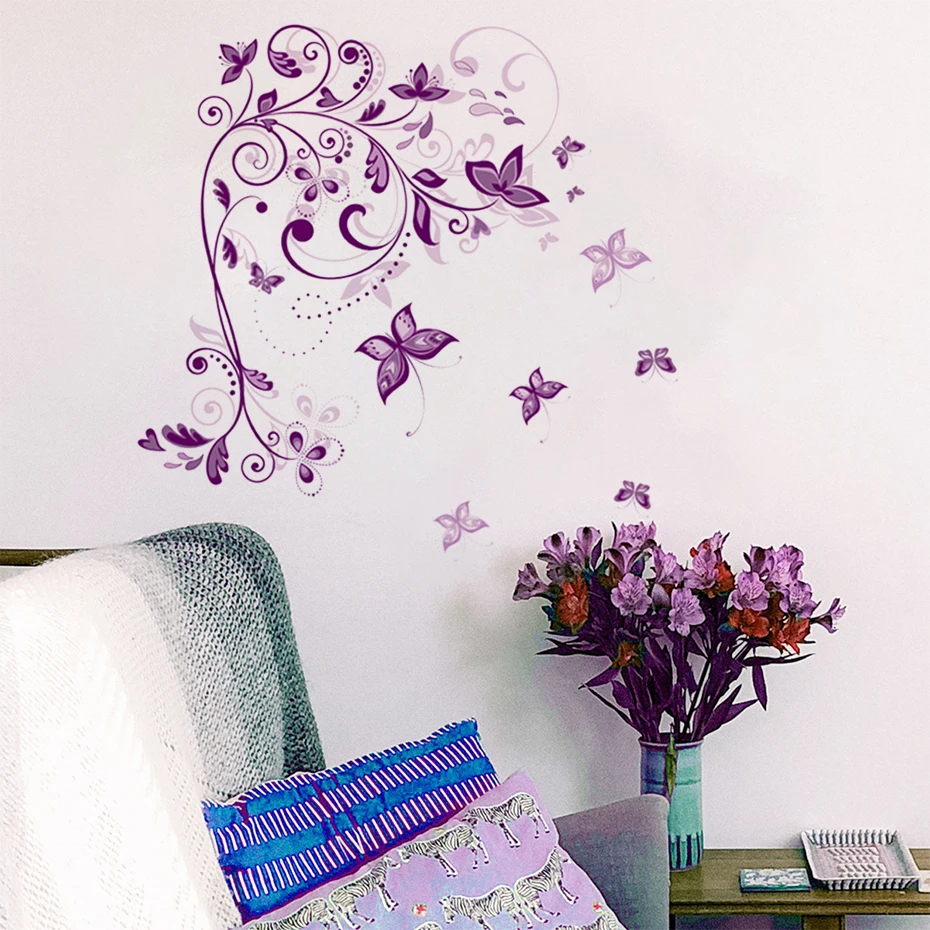Adesivi Murali Farfalle Viola Sacinora - Decorazione Rimovibile In Vinile Per Cameretta, Soggiorno E Camera Da Letto (48x55 Cm)