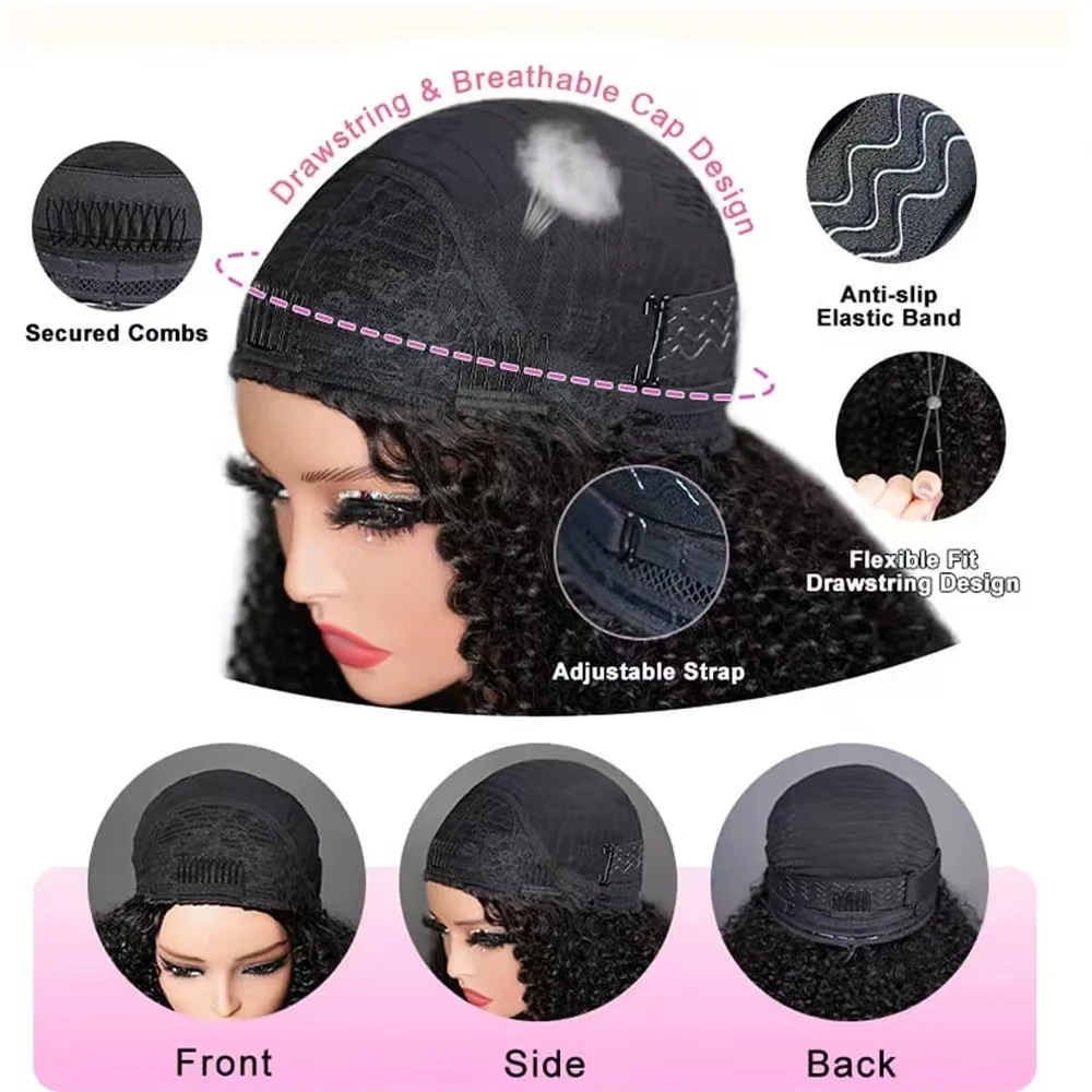 3 IN 1 Half Wig Human Hair 220 Density Deep Wave Wig Human Hair Ready to Wear 3 IN 1 Curly Half Wig With Drawstring Half Wig