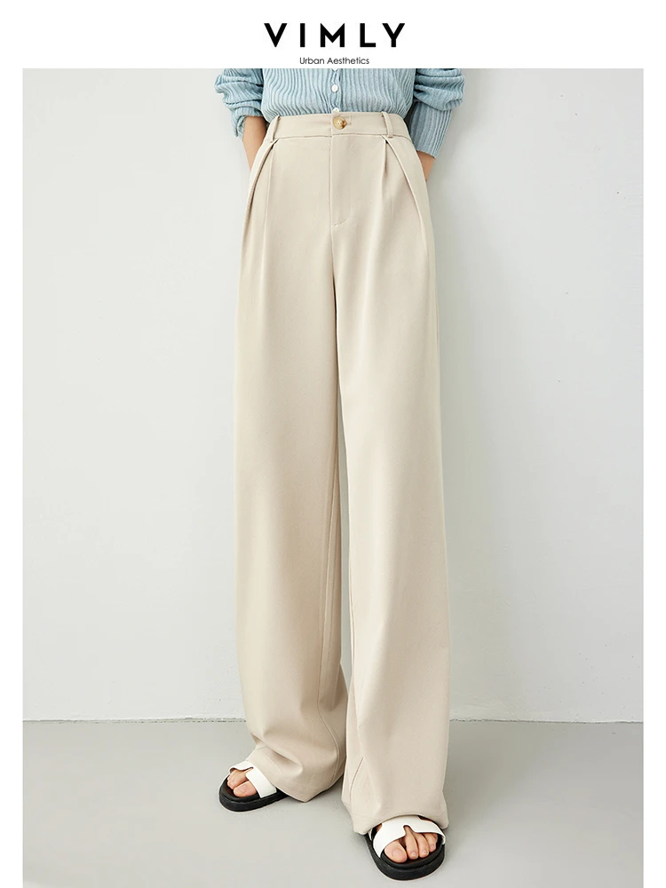 Vimly High Waist Wide Leg Pants Women 2024 Spring Full Length Straight Suit Pant Loose Casual Trousers Women's Clothing M5326 vimly women s vintage straight leg jeans 2023 autumn high street relaxed fit casual soft denim pants full length trousers 70713