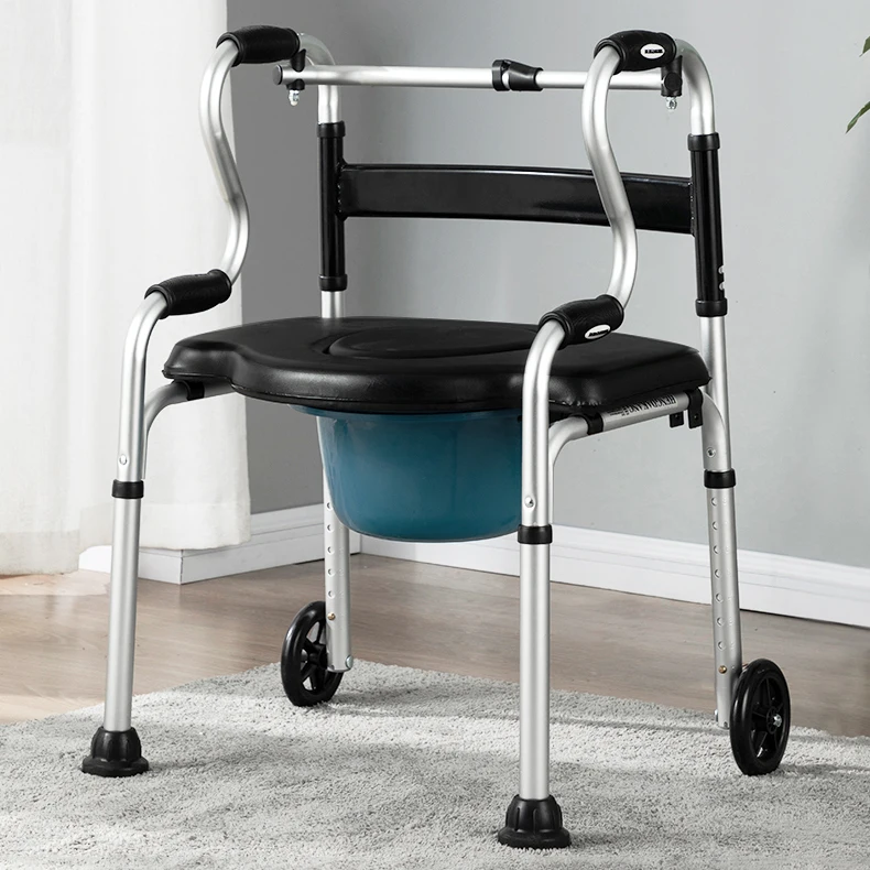 multifunction commode shower walker chair upright walker with seat and wheels walking aid assist elderly foldable walking chair 3