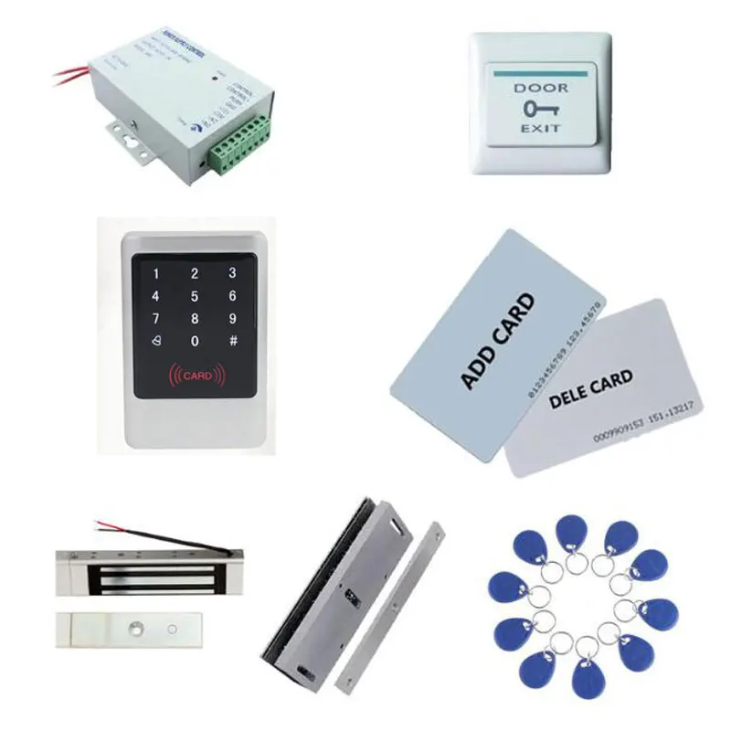 

Standalonle Metal Access Control Kit ,Power+180kg Magnetic Lock+180kg U-Bracket+Exit Button,10 Keyfob ID Tags,Sn:Tset-4