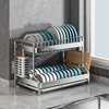 304 Stainless steel dish storage rack Drain water Kitchen multifunctional bowl and plate holder organizer 1