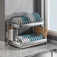 304 Stainless steel dish storage rack Drain water Kitchen multifunctional bowl and plate holder organizer 1