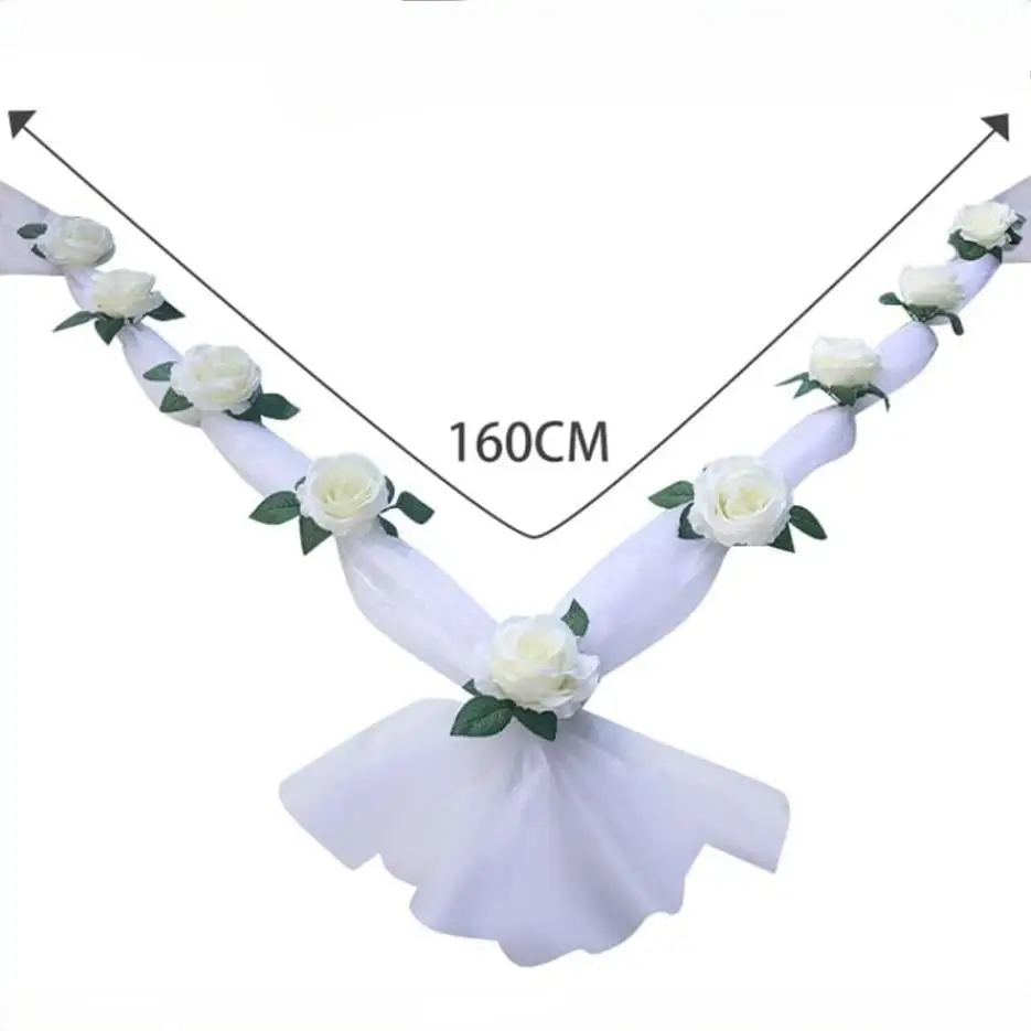 Artificial Flower White Rose Artificial Flower for Wedding Car Decoration Bridal Car Decorations Door Handle Ribbons Silk Flower