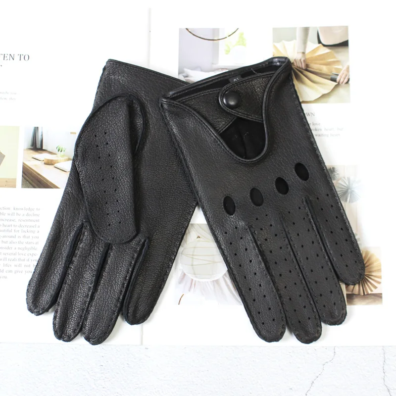 New High-Quality Men's Deerskin Gloves Thin Single Leather Unlined Touch Screen Leather Driving Gloves