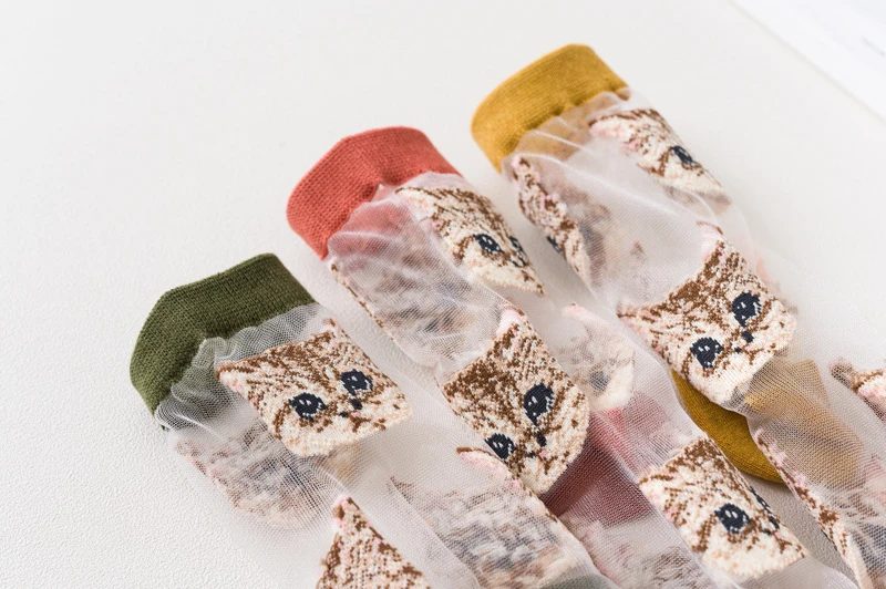 3 Pairs = 6 Stück Kühle Transparente Nette Katze Frauen Socken Atmungsaktive Damen Sommer Dünne Kawaii Seide Socken Für Frauen dropshipping – Detail 21