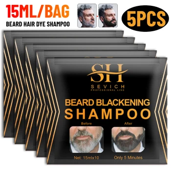 5PCS/set Natural Beard Hair Dye Shampoo Portable 5 Minute Instant Fast Blackening Color Tint Cream Moustache Shampoo For Men
