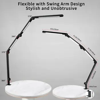 LED Desk Lamp with Clamp Flexible 4 sections Swing Arm Three light sources desk light, 4 Color Modes & 5 Brightness 5